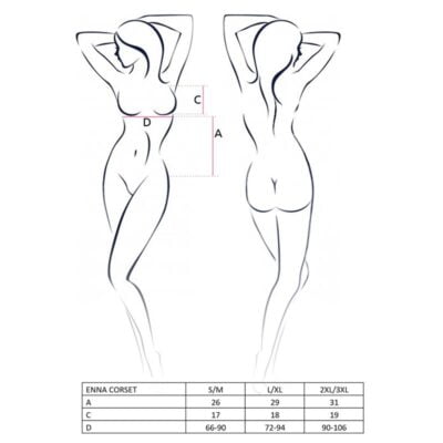 Tabla de tallas para que luce perfecto el corsé Enna de Avanua.