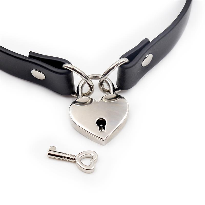Collar con Candado de Corazón Cuero Vegano Talla Única - Imagen 2