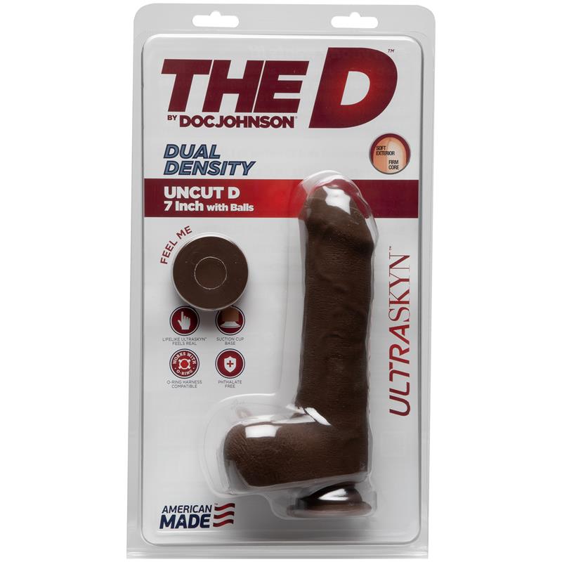 Ver en Dildo Dual Density Uncut D con Testículos 7 Ultraskyn Chocolate - Imagen 2