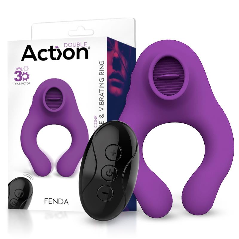 Anillo vibrador con lengua de Fenda, control remoto y caja de la marca Action - Juguete erótico multifunción con 10 modos de vibración y licking.