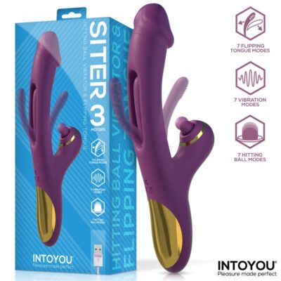 Vibrador con lengua movimiento Siter, 3 motores, 7 modos de vibración y golpeteo para placer intenso.