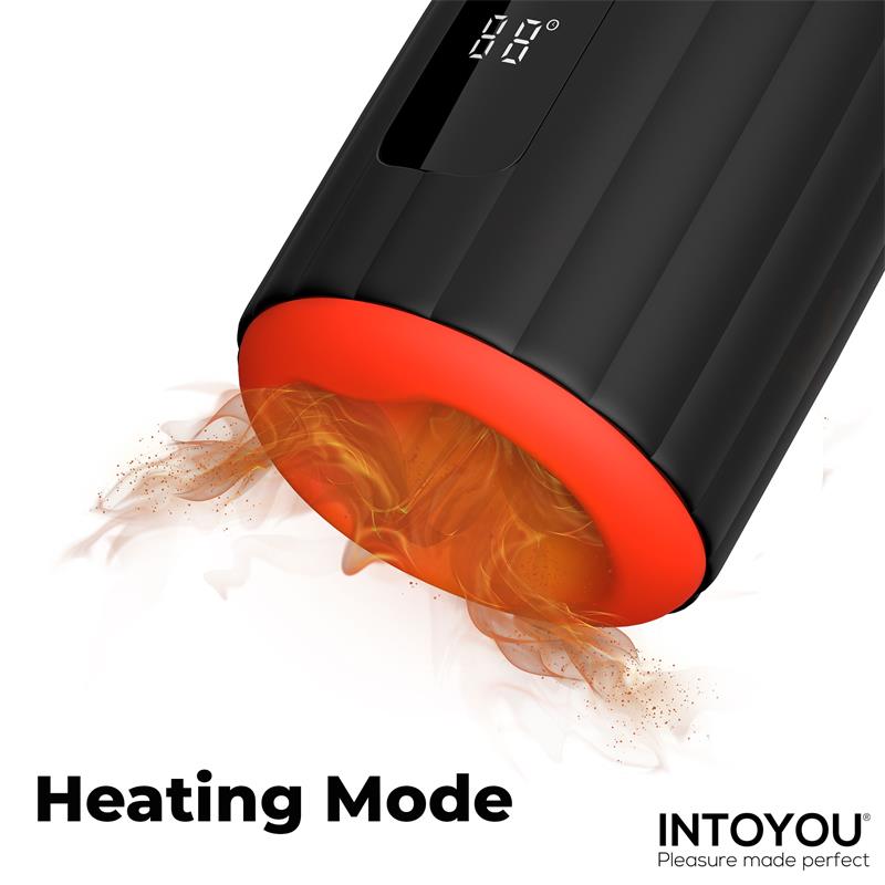 Masturbador masculino avanzado Karter Intoyou con un indicador visual de la función de calor activada.