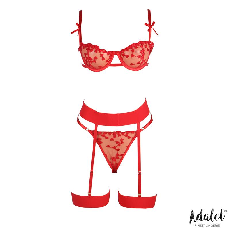 Zoey Set Sujetador, Tanga y Liguero con Corazones Rojo - Imagen 3