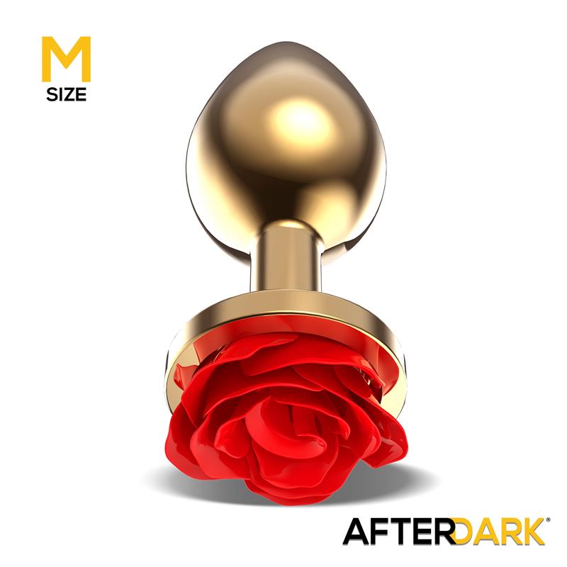 Plug Anal de Metal Dorado con Rosa Roja en la Base Talla M - Imagen 2