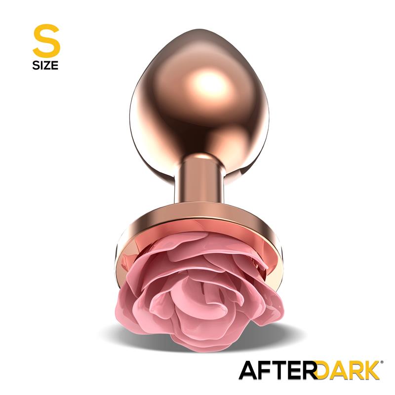 Plug Anal de Metal Oro Rosa con Rosa Rosa en la Base Talla S - Imagen 2