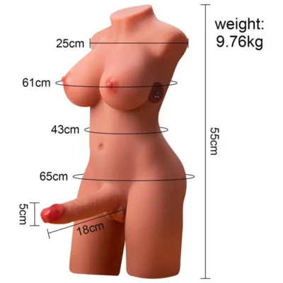 Torso masturbador Miah Lady Boy en mano, mostrando sus dimensiones.