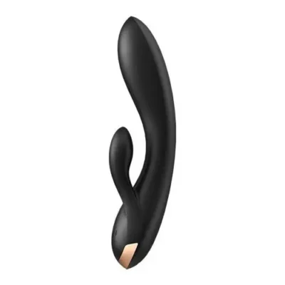 Vibrador Satisfyer Double Flex, vista lateral derecha, mostrando su perfil delgado y sus curvas.