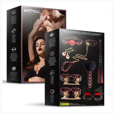 Set BDSM para Principiantes INTOYOU 8 piezas en color negro y rojo con detalles dorados