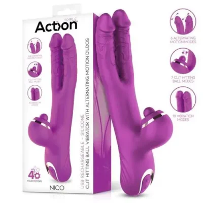 Alternative view of Action - Vibrador Nico — Triple Action 4 motores, dildos alternantes y bola percutora