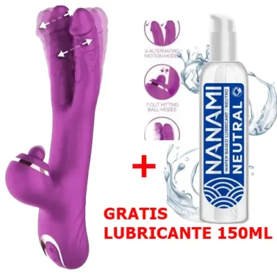 Vibrador Nico Gran Oferta consigue grat8is un lubricante de 150ml de Nanami Neutro con la compra de un vibrador Nico, Triple Action con dildos alternantes y bola percutora, 4 motores.